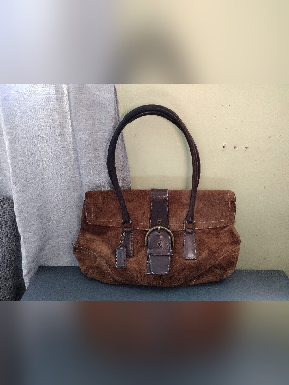 COACH Brown Suede Leather Accent Satchel Bag - Picture 10 of 10